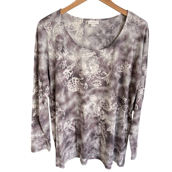 J Jill Purejill Purple Floral Print Scoopneck Modal Knit Long Sleeve Top Shirt - Picture 3 of 6